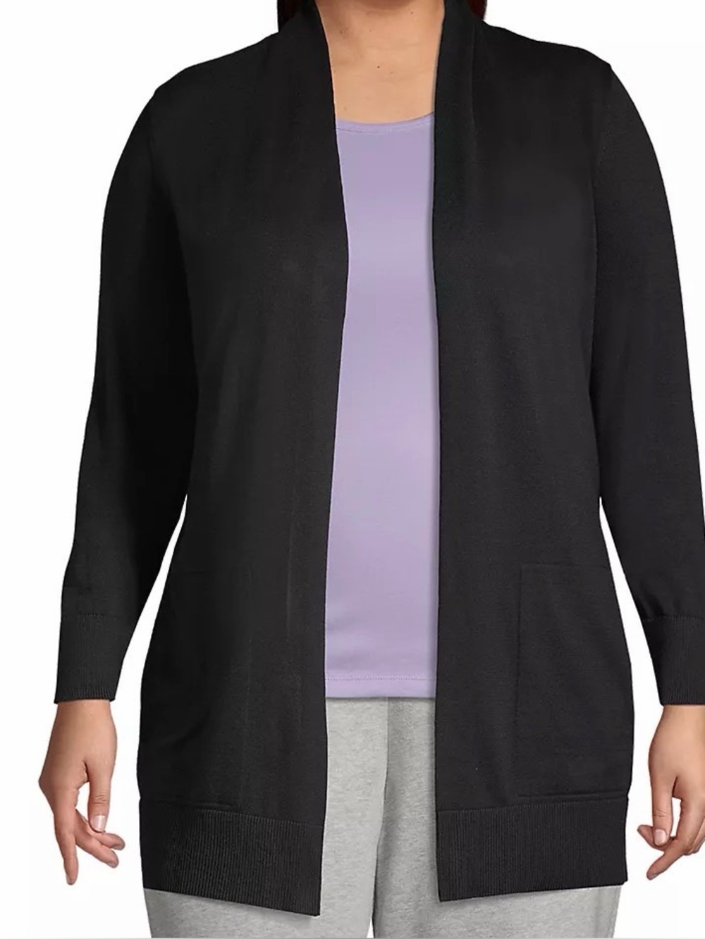 Lands' End Open-Front Cardigan Sweater Long SZ L Cotton Pockets Bundle of 2